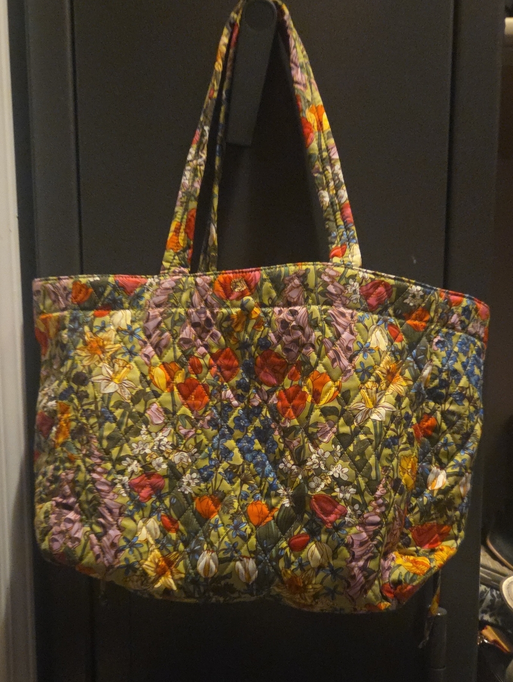 Vera Bradley Quilted Floral Tote in Olive Multi